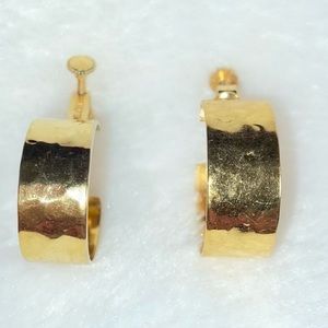 Napier Gold-tone Metal Clip & Screw Back Hoop Earrings